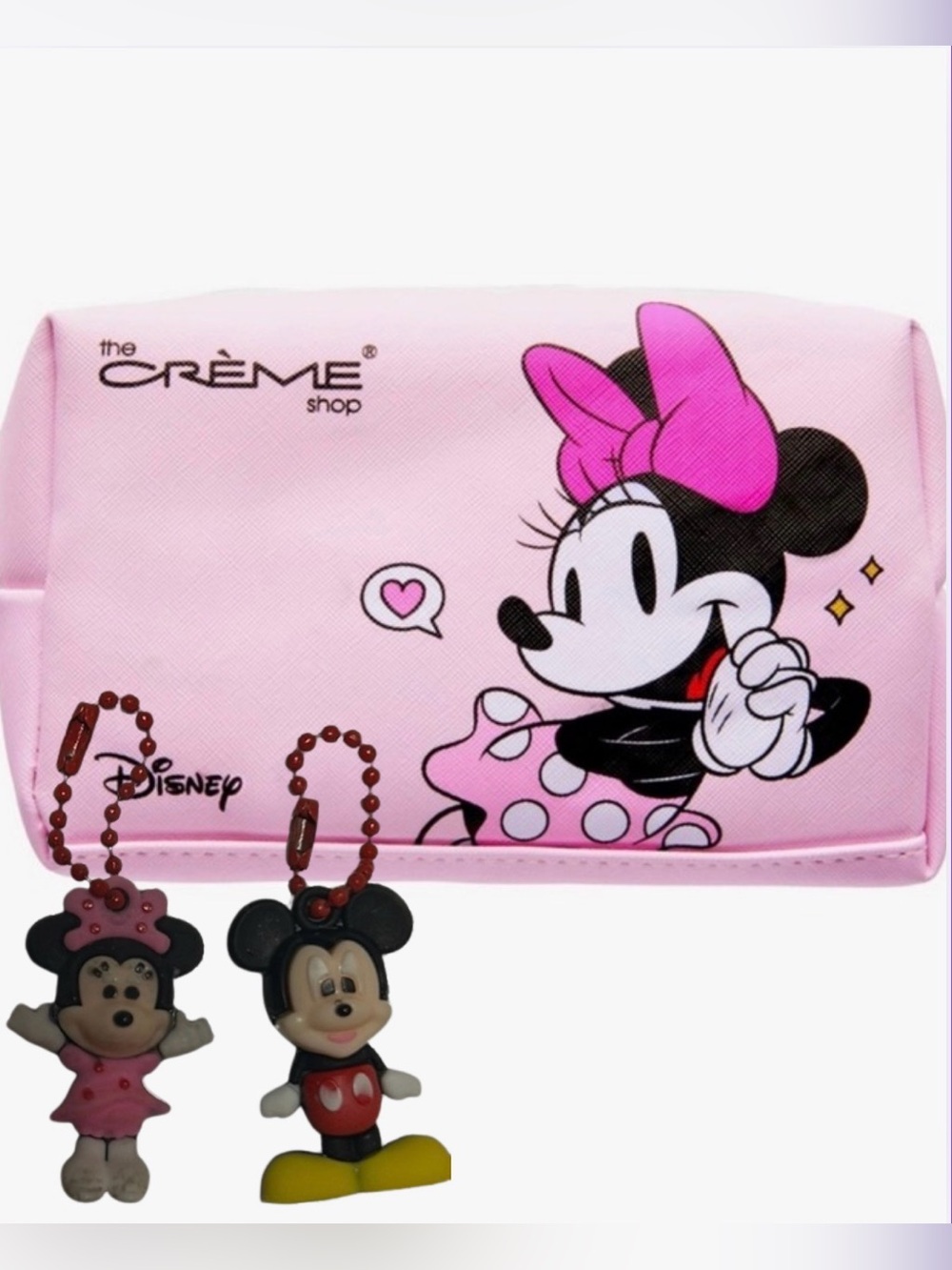 The Crème Shop 3 pc Disney Bag Mickey & Minnie Pink w/2 bag charms  Pouch NWT